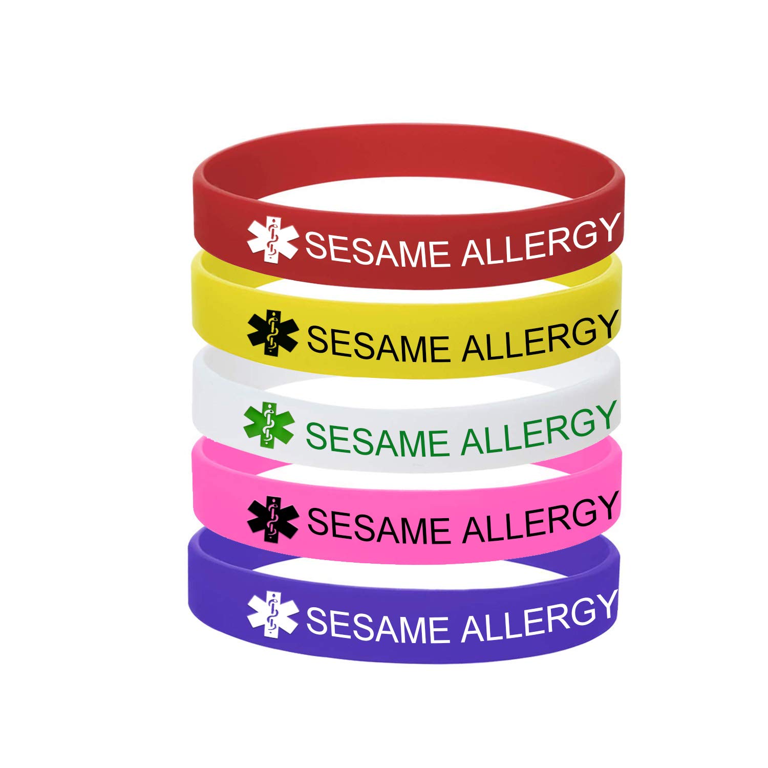 5 Color Pack-Personalized Engraved Medical Alert ID Jewelry Food Drug Allergy Bracelets,100% Silicone Rubber ID Survivor Bracelet Band,Emergency Contact Bracelet,Diabetes Bracelet,5.5"-7.9"