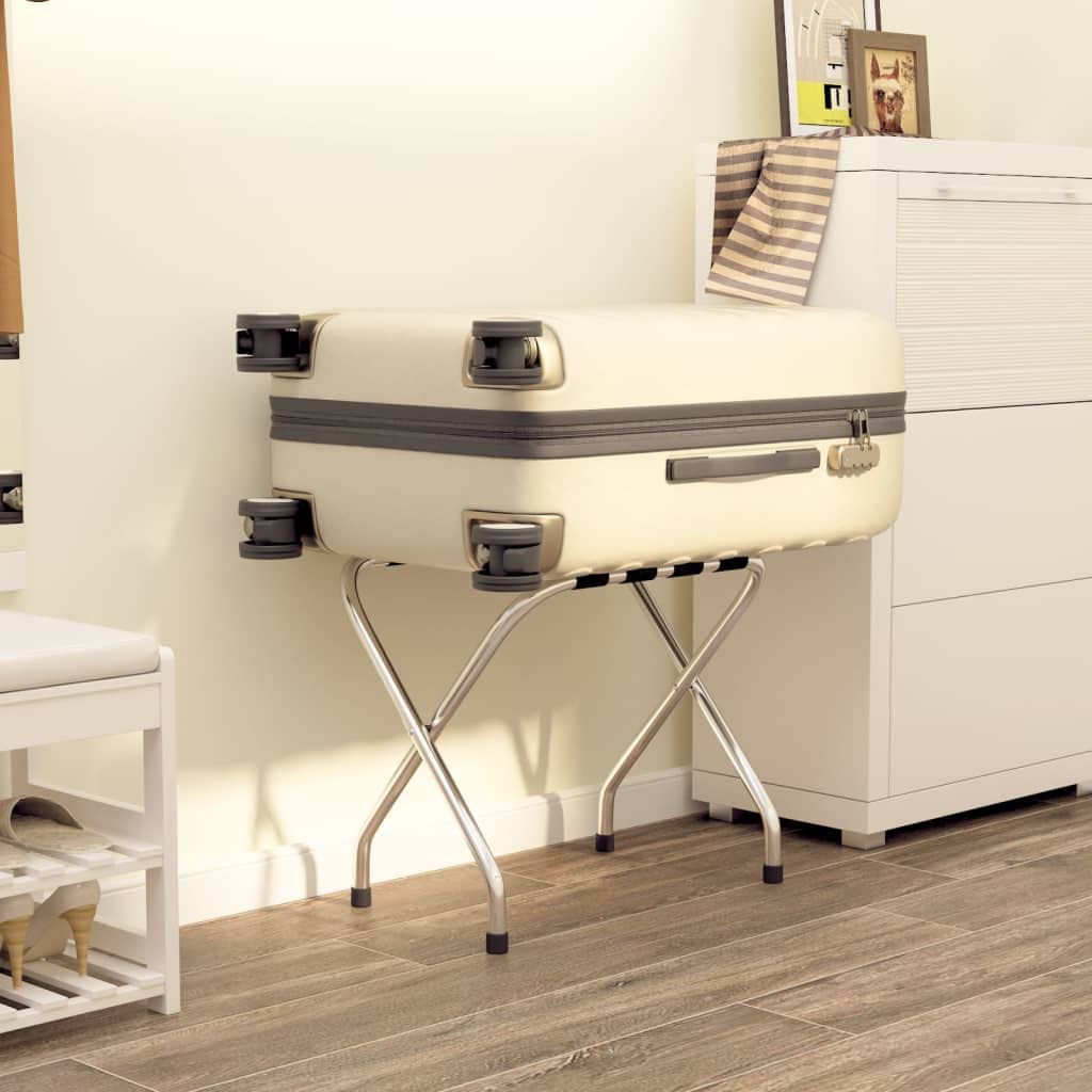 vidaXL Soporte para Maletas Taburete Equipaje Hoteles Almacenamiento Dormitorio Habitación Posadas Hostales Negro y Plateado 56x40x49 cm