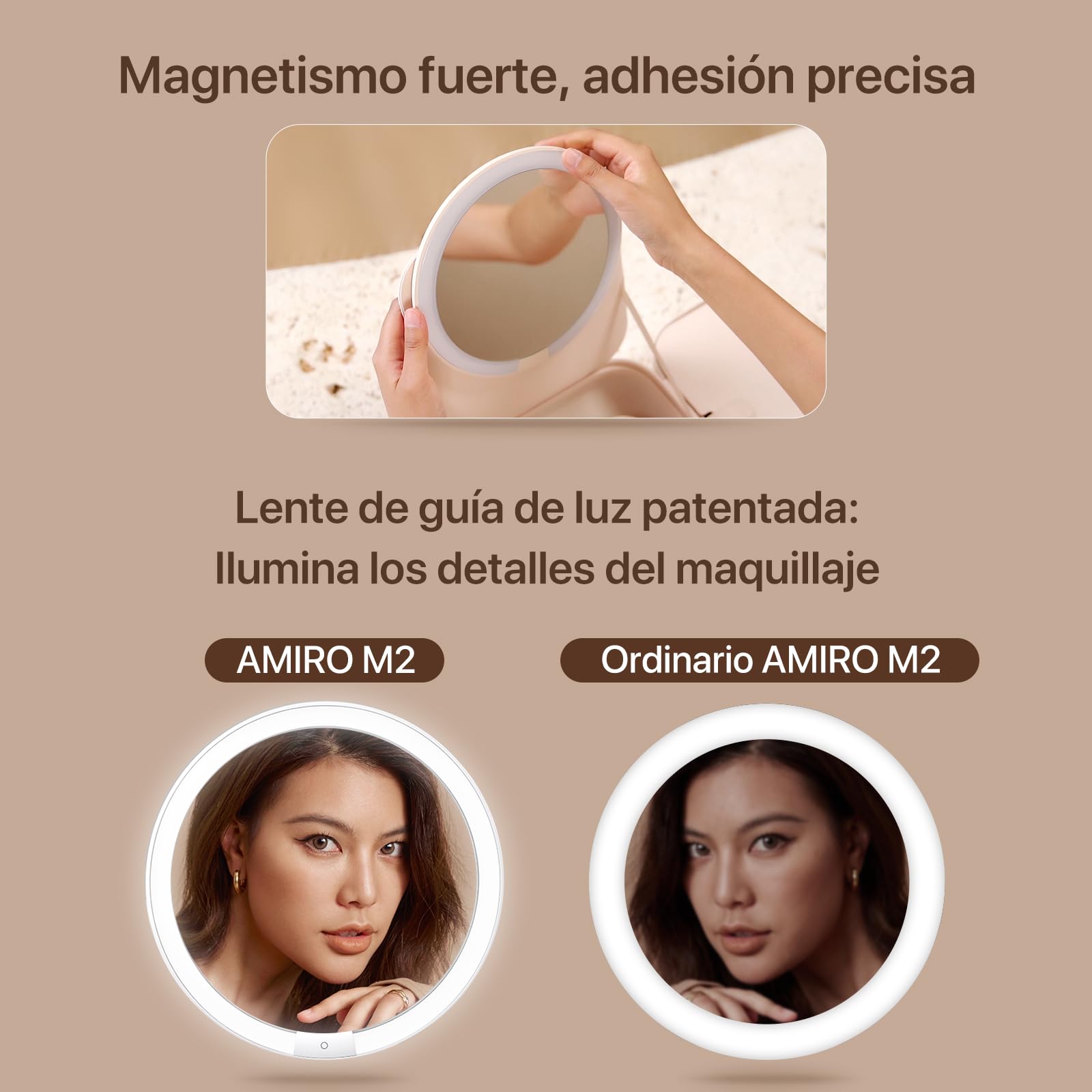 AMIRO Bolsa de maquillaje M2 con espejo LED, organizador de viaje, Rosado, Moderno