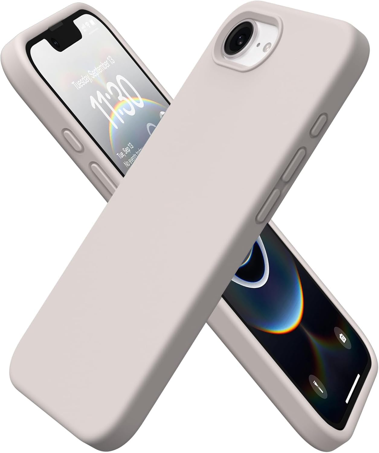 DIZORO Compatible with iPhone 16e Case 6.1"(2025), Liquid Silicone 3 Layers Full Covered Soft Gel Rubber Phone Case,Shockproof Protective Cover with Anti-Scratch Microfiber Lining-Stone Grey-image-2