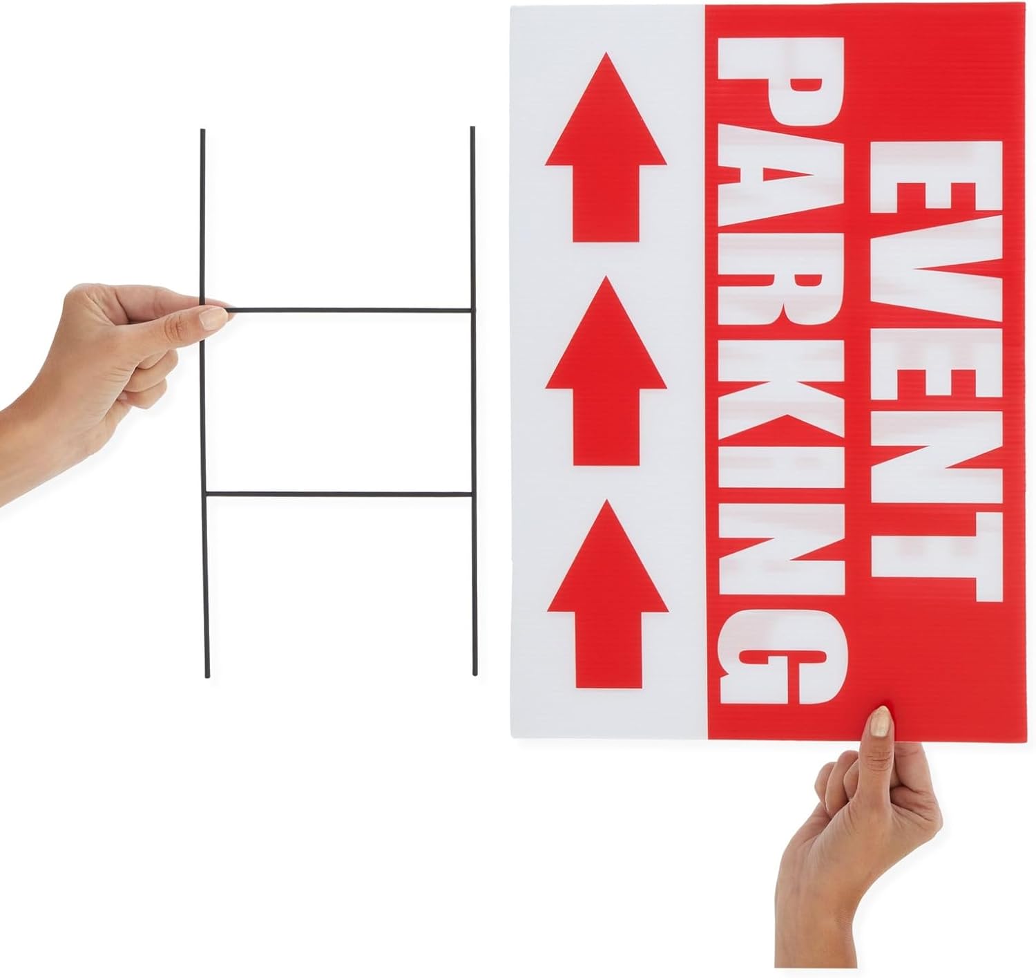 Juvale Parking Signs with Arrows - 6-Pack, 12 x 17 in, Red Corrugated Plastic - Event Parking Signs for Outside with Stakes for Concert Traffic Direction