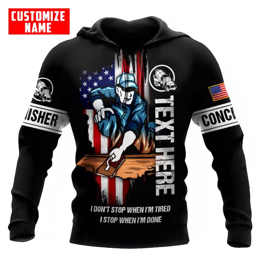 Personalized US Concrete Finisher Men's Fleece Hooded Sweatshirt 3D Cutter Printed Pullover Hoodie Men Women Collection 1022