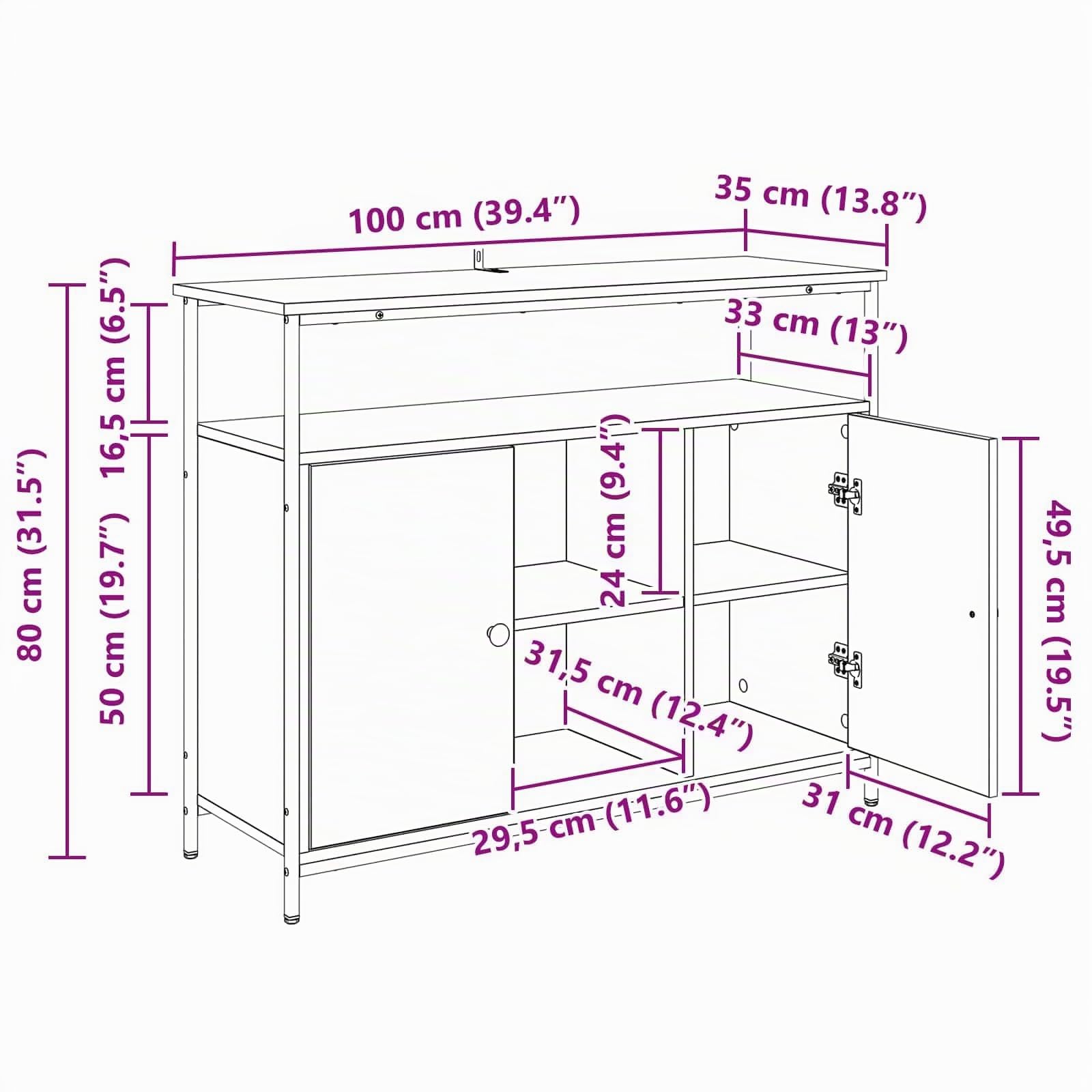 vidaXL Sideboard Artisan-Eiche 100 x 35 x 80 cm Holzwerkstoff