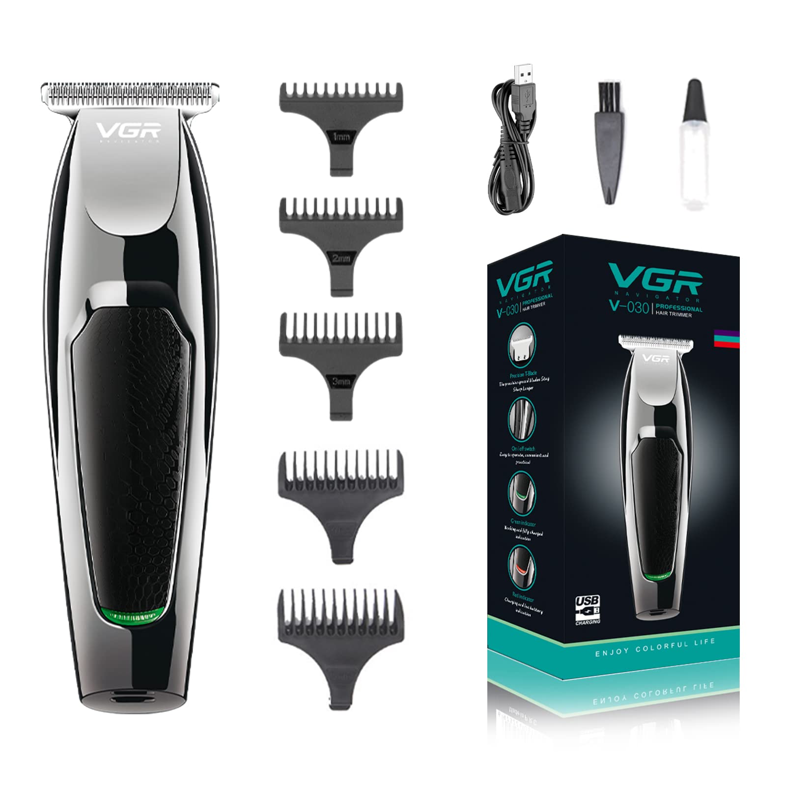 VGR Tondeuse à Cheveux pour Hommes, Rasage électrique Professionnel USB Rechargeable pour Hommes à Faible Bruit, tête Brute, pou