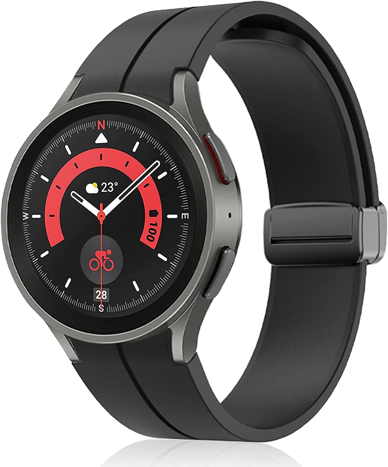 Angizoe 20mm No Gap With Magnetic folding Buckle Compatible with Samsung Galaxy Watch 5 Pro 45mm Bands /Galaxy Watch 5 Bands 44mm 40mm/Samsung Galaxy Watch 4 /Galaxy Watch 4 Classic (Black)