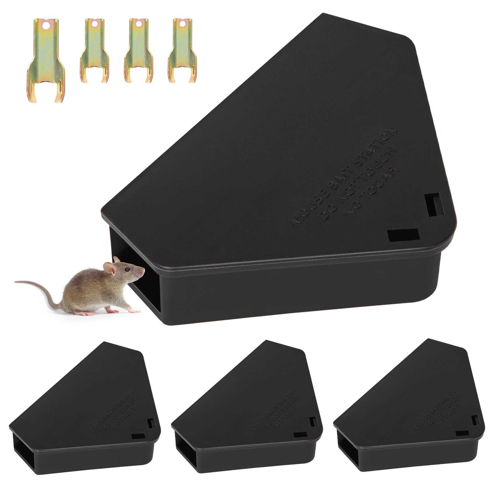 Mouse Station with Keys Black 4 Pack, Key Required Mouse Stations, Mice Stations, Keeps Children and Pets Safe Indoor &amp; Outdoor