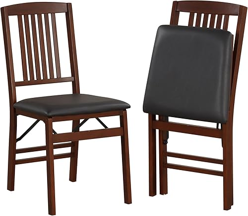 GOFLAME Juego de 2 sillas plegables de comedor, sillas plegables con asiento acolchado y patas de madera de goma, paquete de 2 sillas laterales de