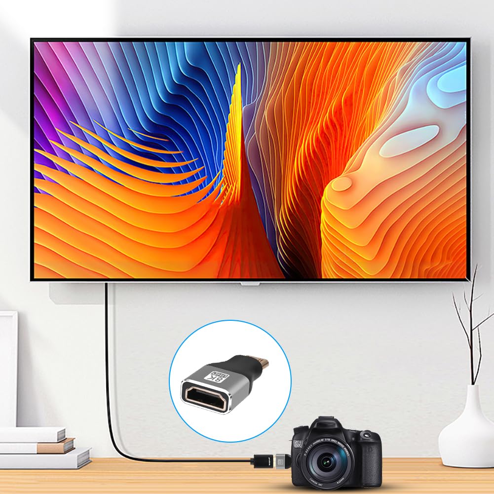 AXFEE Adapter mini męski na HDMI żeński 2 w 1 – 8K przy 60 Hz, złącze HDMI do laptopa, HDTV, PC, monitora, PS, Xbox, DVD