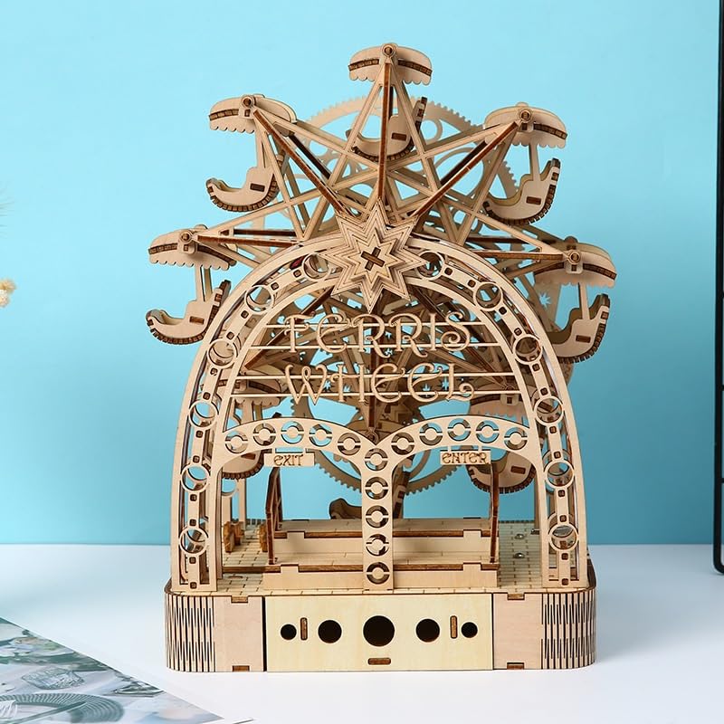 3D-Holzpuzzle for Erwachsene, DIY-Riesenrad-Modellbausatz Mit Spieluhr, Mechanisches Montageset, Kreatives Bastelgeschenk for Freunde Und Familie.