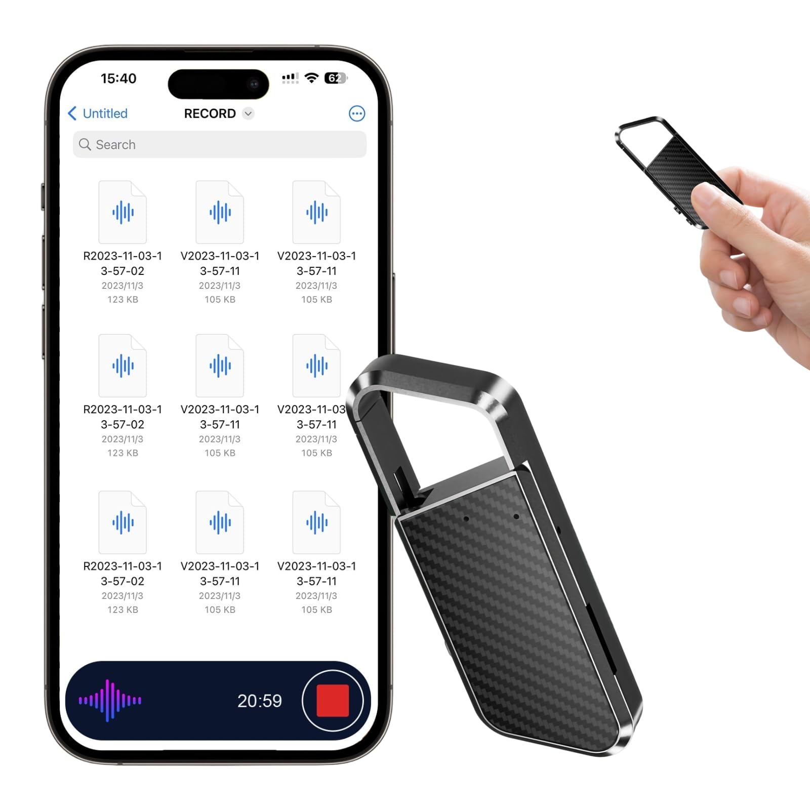 Diktiergerät mit Spracherkennung –Aufnahmegerät, Mobile Rekorder mit DSP3.0 OTG-fähig, 128GB/4800h Inhalte-Lange Aufnahmen Voice Recorder, diktiergerät mini für Interviews/Meetings/Vorlesungen