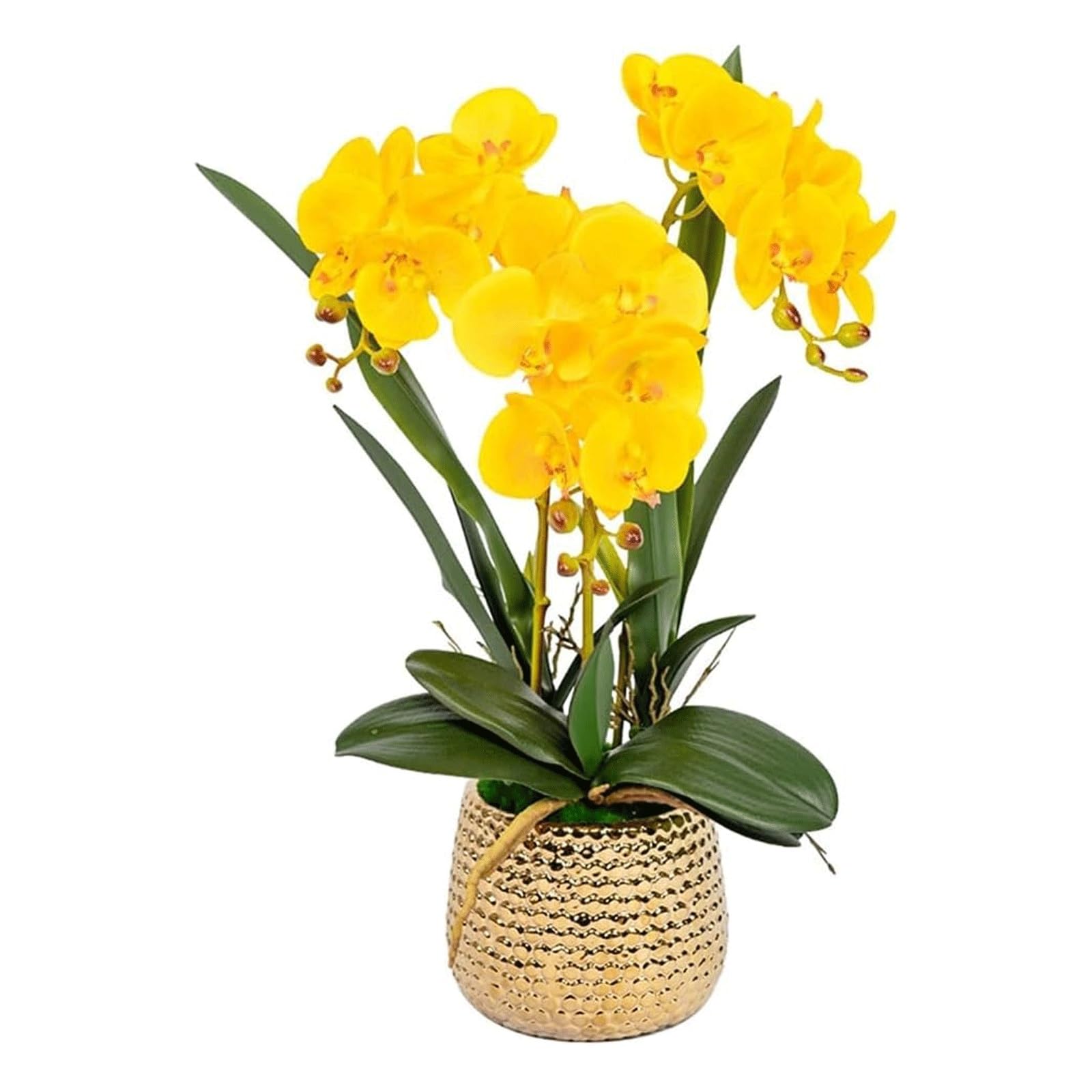 MYUYEE Artificial Orchid Flower In Ceramic Pot, Faux Fake Phalaenopsis Flower Arrangement For Home Decor Living Room Table Centerpiece(Gelb)