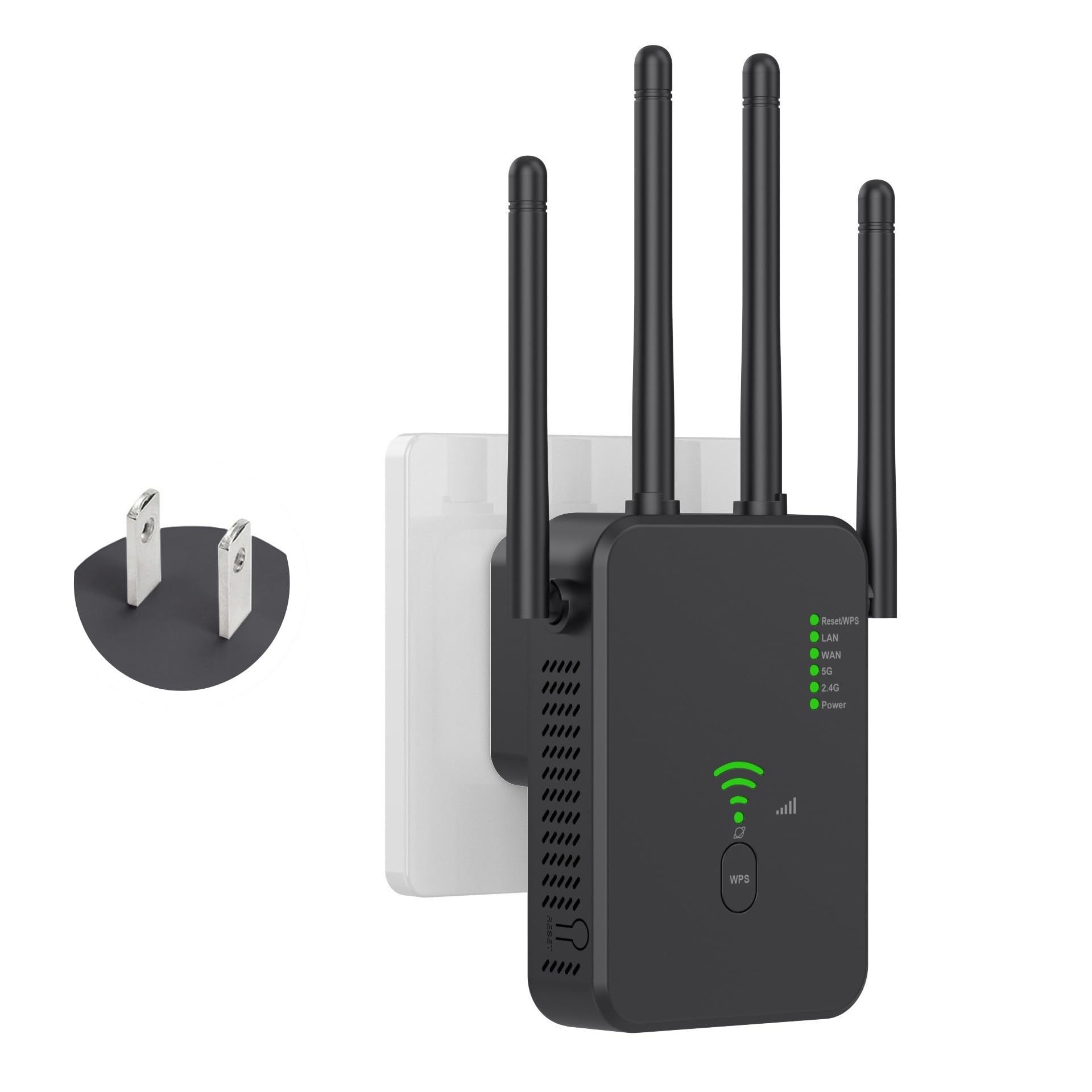 WiFi Extender Signal Booster, WiFi Booster Covers Up to 10000 Sq.ft, Dual Band 5GHz&2.4GHz, WiFi Repeater 1200Mbps with Ethernet Port, WPS Setup for Home, Office (US-Black)