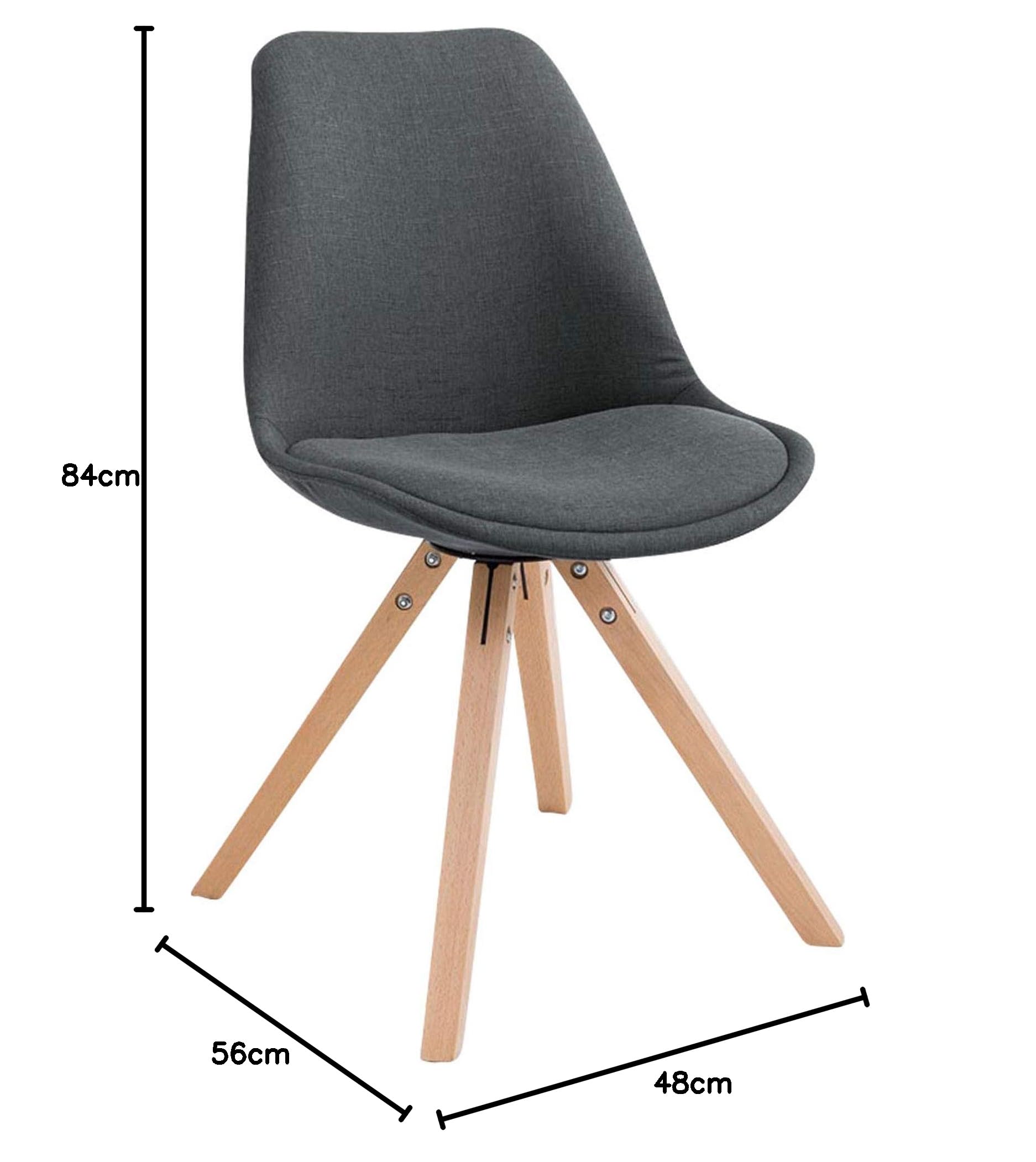 CLP Retro-Stuhl Toulouse Square Mit Stoffbezug Und Hochwertigem Sitzpolster I Lehnstuhl Mit Stabilem Holzgestell I Sitzhöhe 48 cm, Farbe:dunkelgrau, Gestell Farbe:Natur