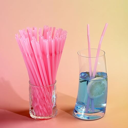Miniatura 7 de YAOSHENG 200 popotes flexibles de 8.26 x 0.2 pulgadas, colores sólidos, pajitas flexibles desechables de plástico (rosa)