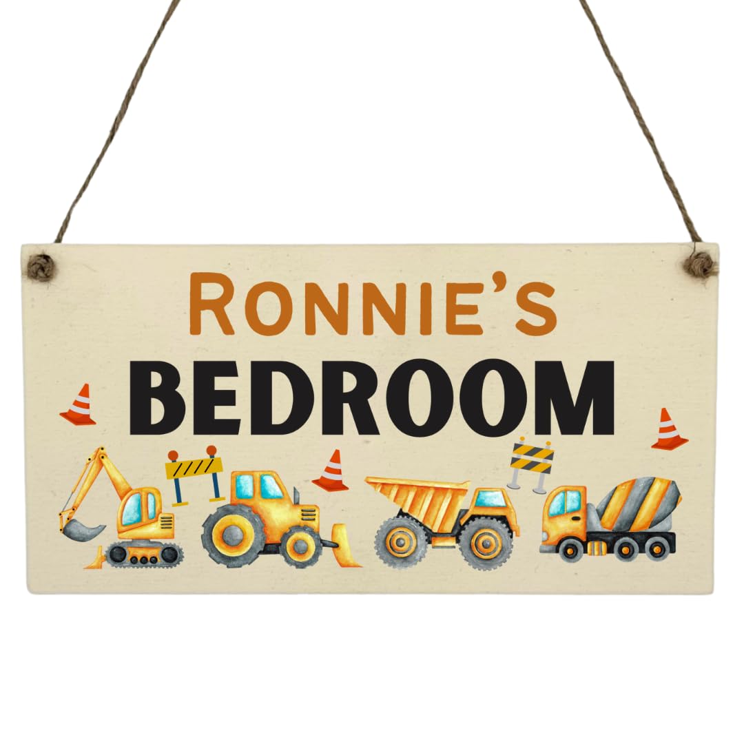 Second Ave Gift Company Boys Neutral Second Ave Personalised Digger Truck Wooden Hanging Rectangle Children's Bedroom Playroom Sign Plaque