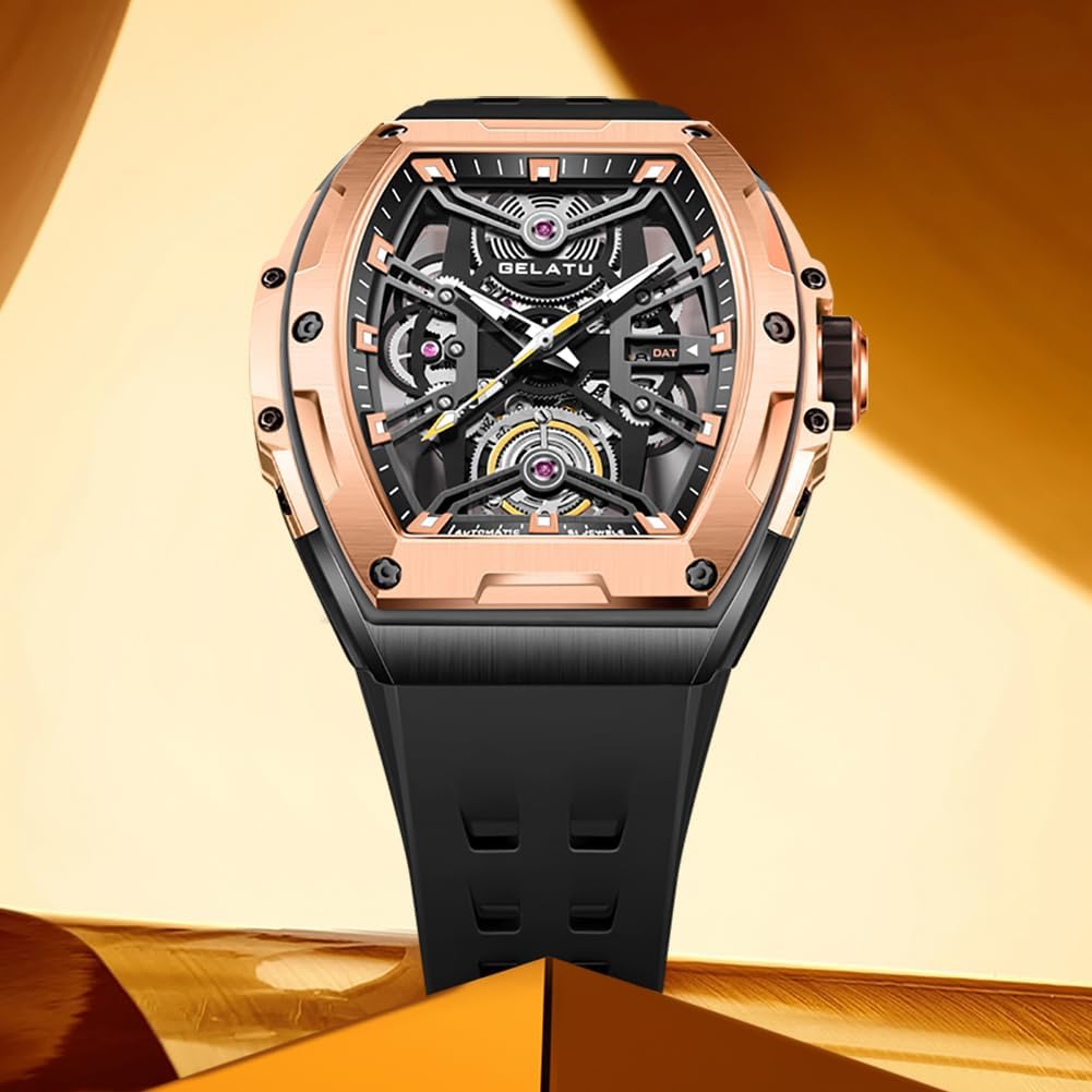 OLEVS Luxus-Uhren für Herren, schwarz, mechanische Armbanduhr, selbstaufziehend, automatische Tourbillon-Uhren, Skelett, wasserdicht, Herren-Armbanduhr
