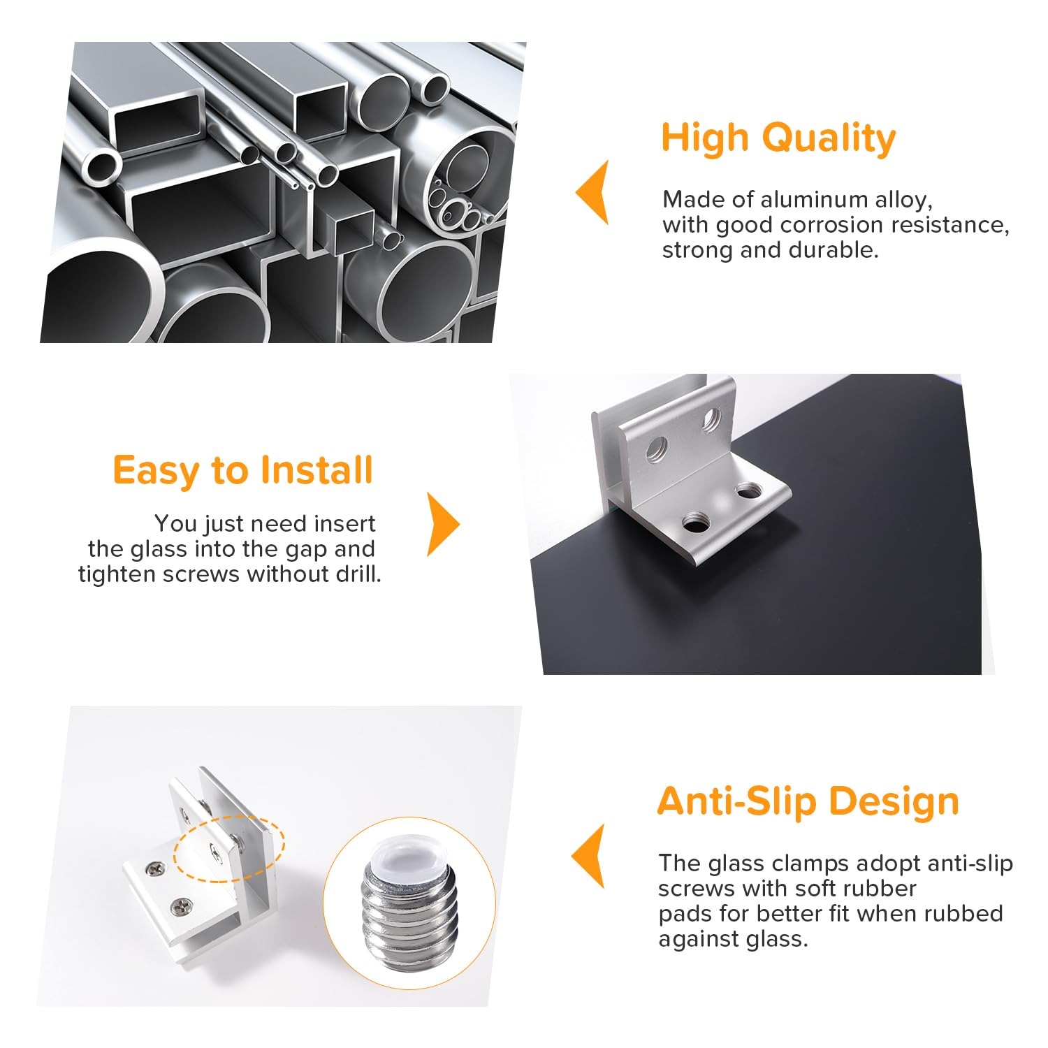 Lyeteung 4 PCS 8mm Glass Clamps, Aluminium Alloy Glass Support Bracket, Adjustable Glass Clamp Holders, Glass Connector - Image 3