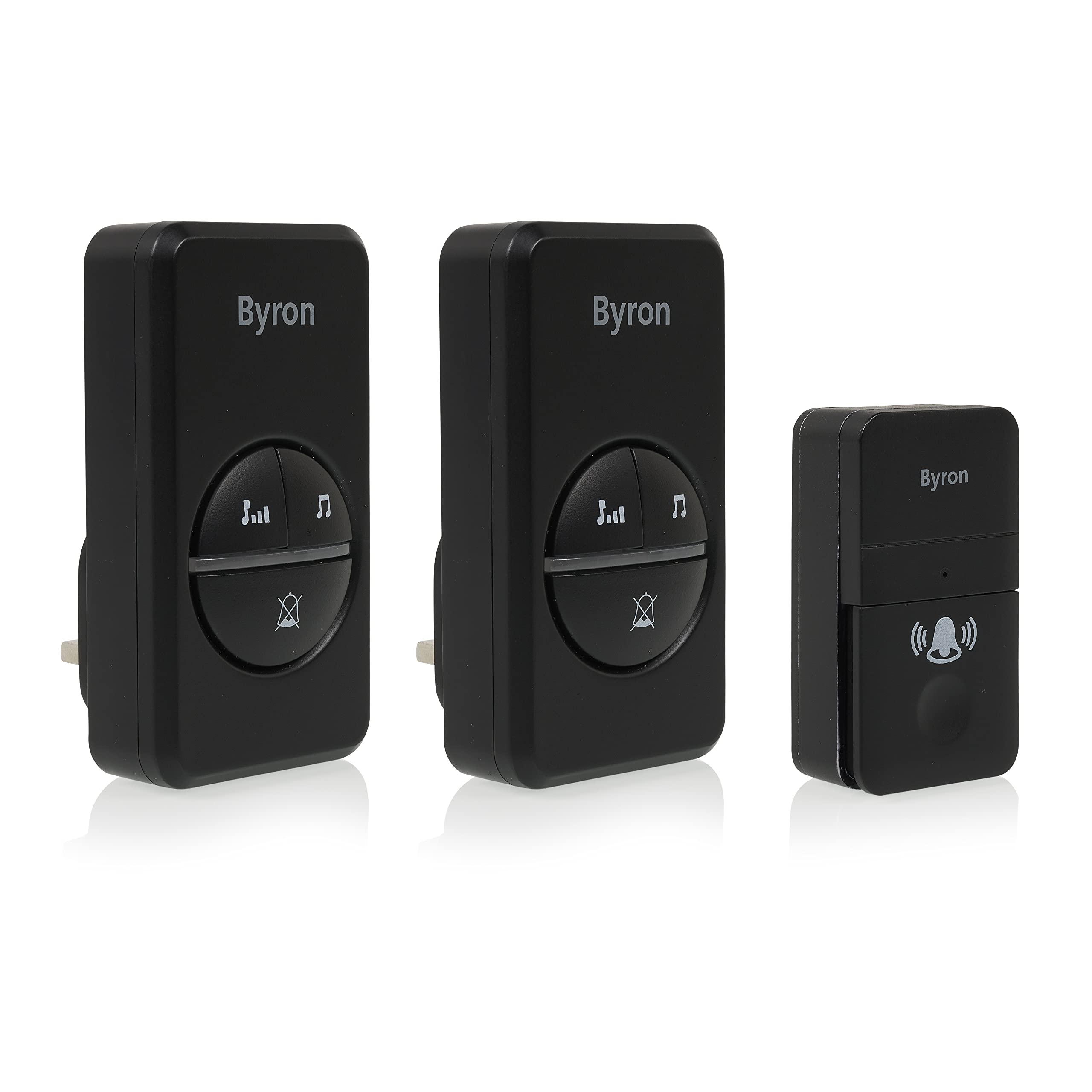 Byron Black Wireless Doorbell Set - 2 Chimes - Kinetic Energy - 16 Melodies - Up To 100M Wireless Range - Dby-23455Bs