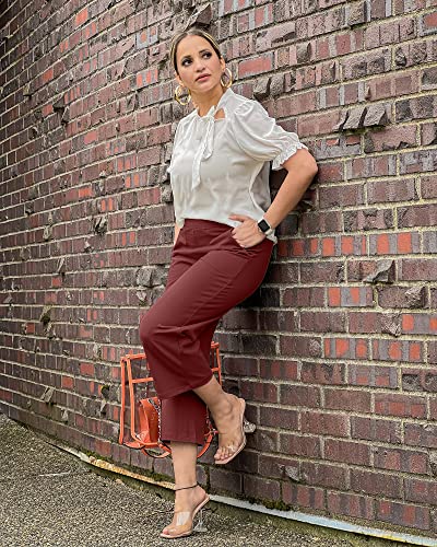 Image of G4Free Capri Pants for Women Wide Leg Yoga Dress Capris with Pockets Cross Loose Casual Work Crop Pants