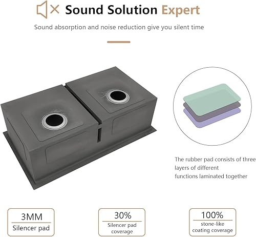 Miniatura 7 de Dcolora Fregadero de cocina de acero inoxidable de 33 pulgadas, con doble tazón, estación de trabajo, 50/50, dividida baja, calibre 16, bajo