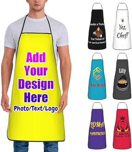 Miniatura 17 de Delantal de logotipo personalizado con texto fotográfico, delantales de cocina para chef con imagen personalizada Negro