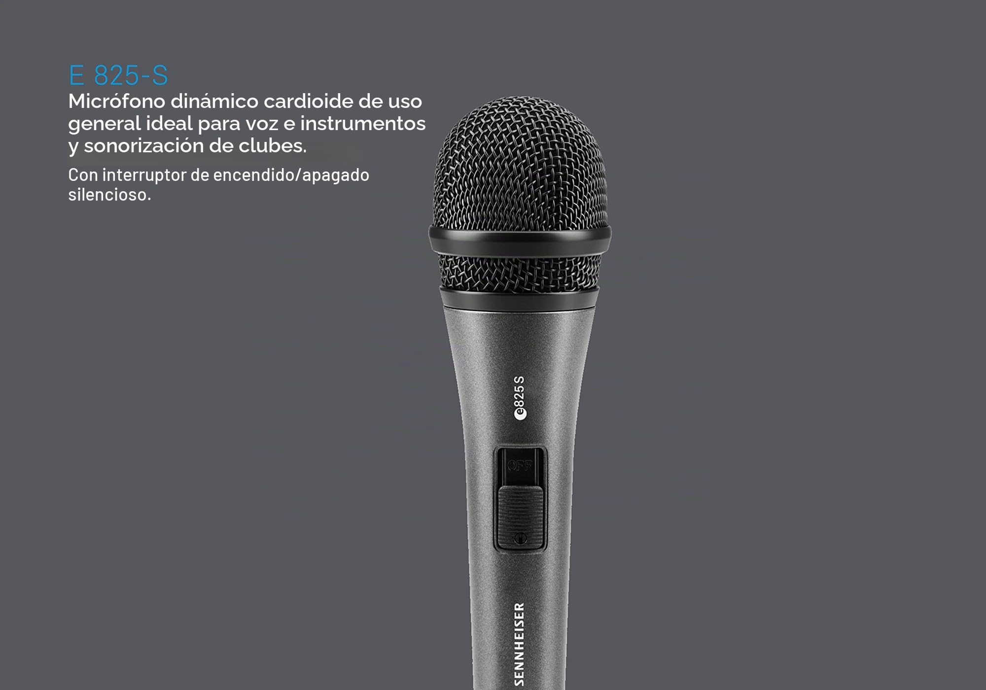 Sennheiser E 825 S Cardioide Micrófono Dinámico/Silencioso y con cerradura de encendido/apagado