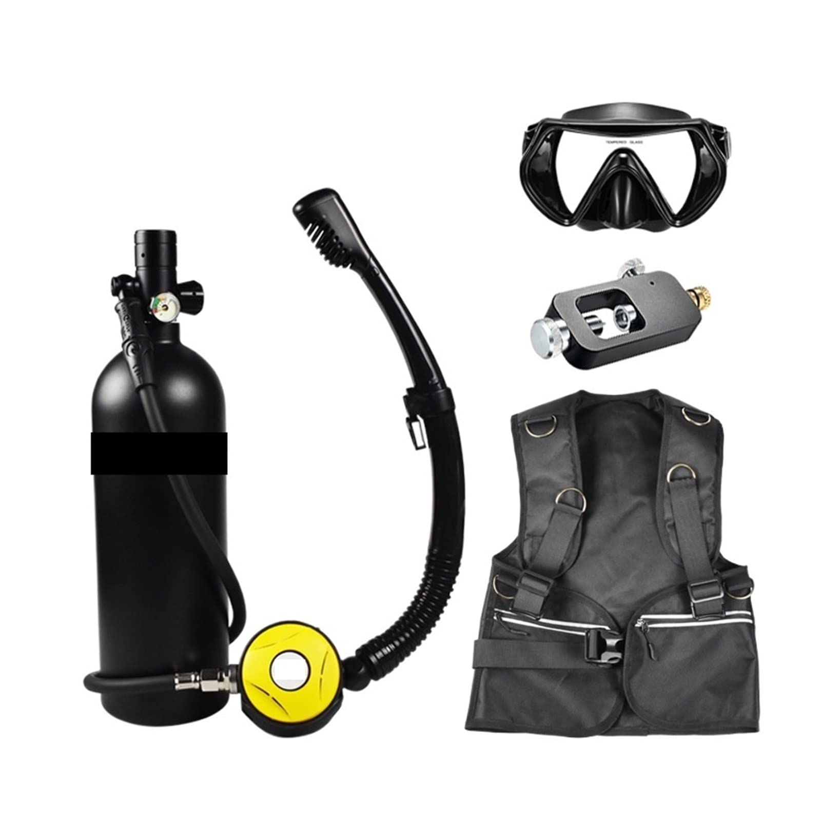 Portable Dive Cylinder, Diving Respirator 2000ML Snorkeling Oxygen Cylinder Portable Equipment(DS-2000Black)