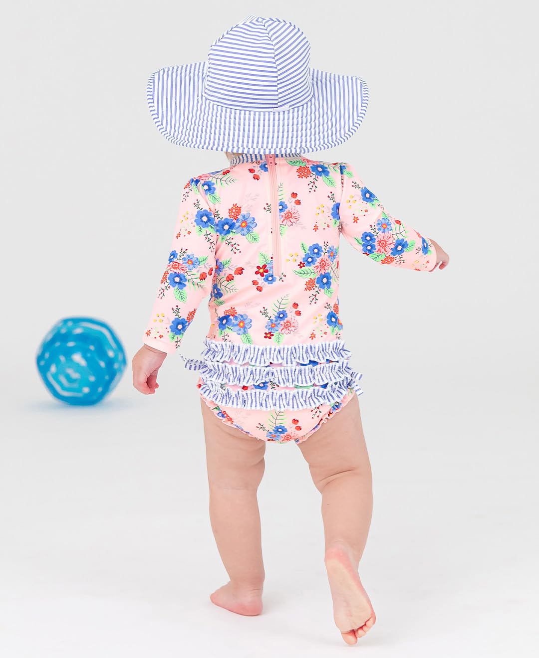 Slate Floral Ruffle Sleeve One Piece Rash Guard main image 0