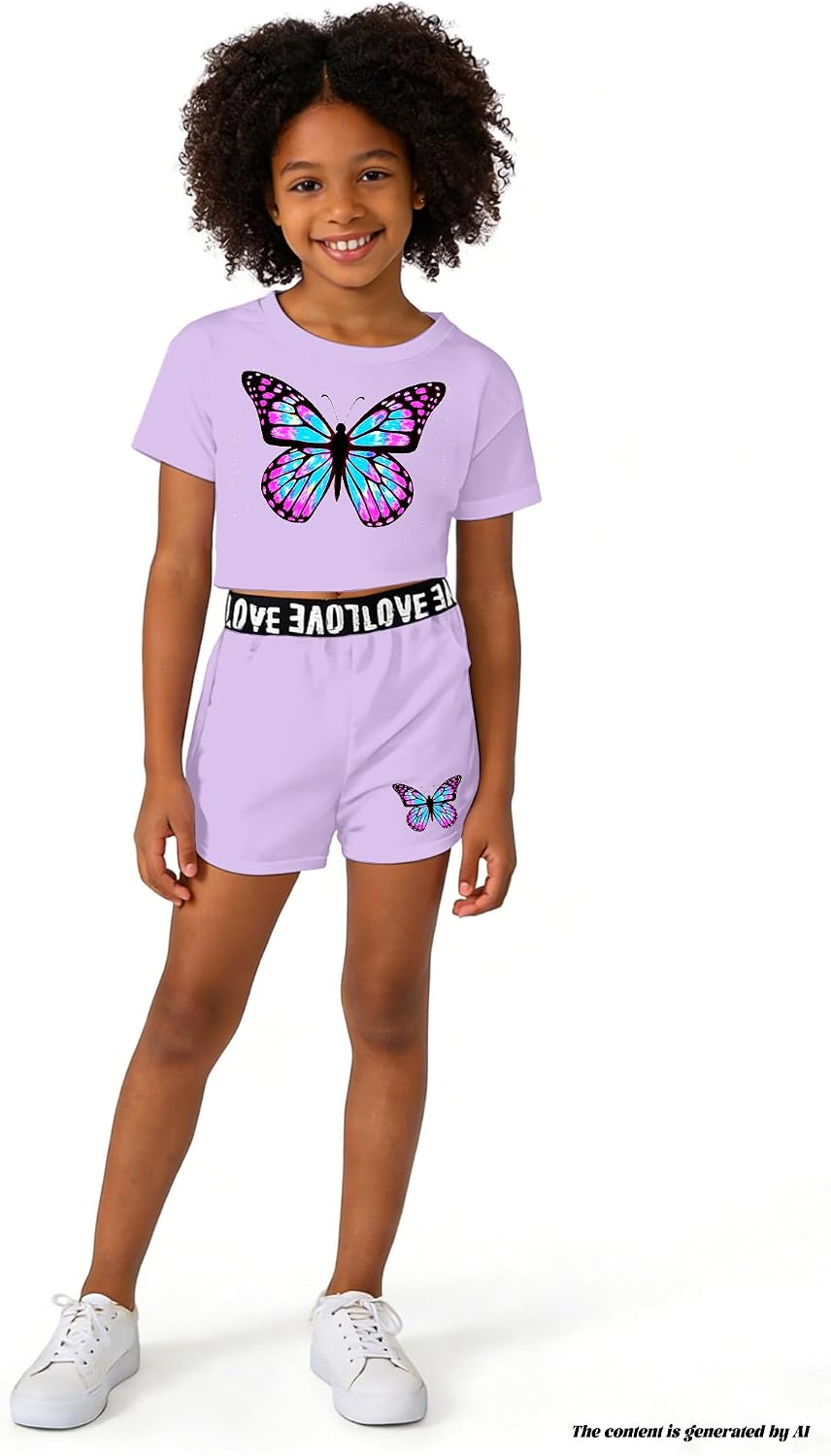 Betusline Girls Short Sleeve Crop Top & Athletic Shorts Set,4‑14Y image 4