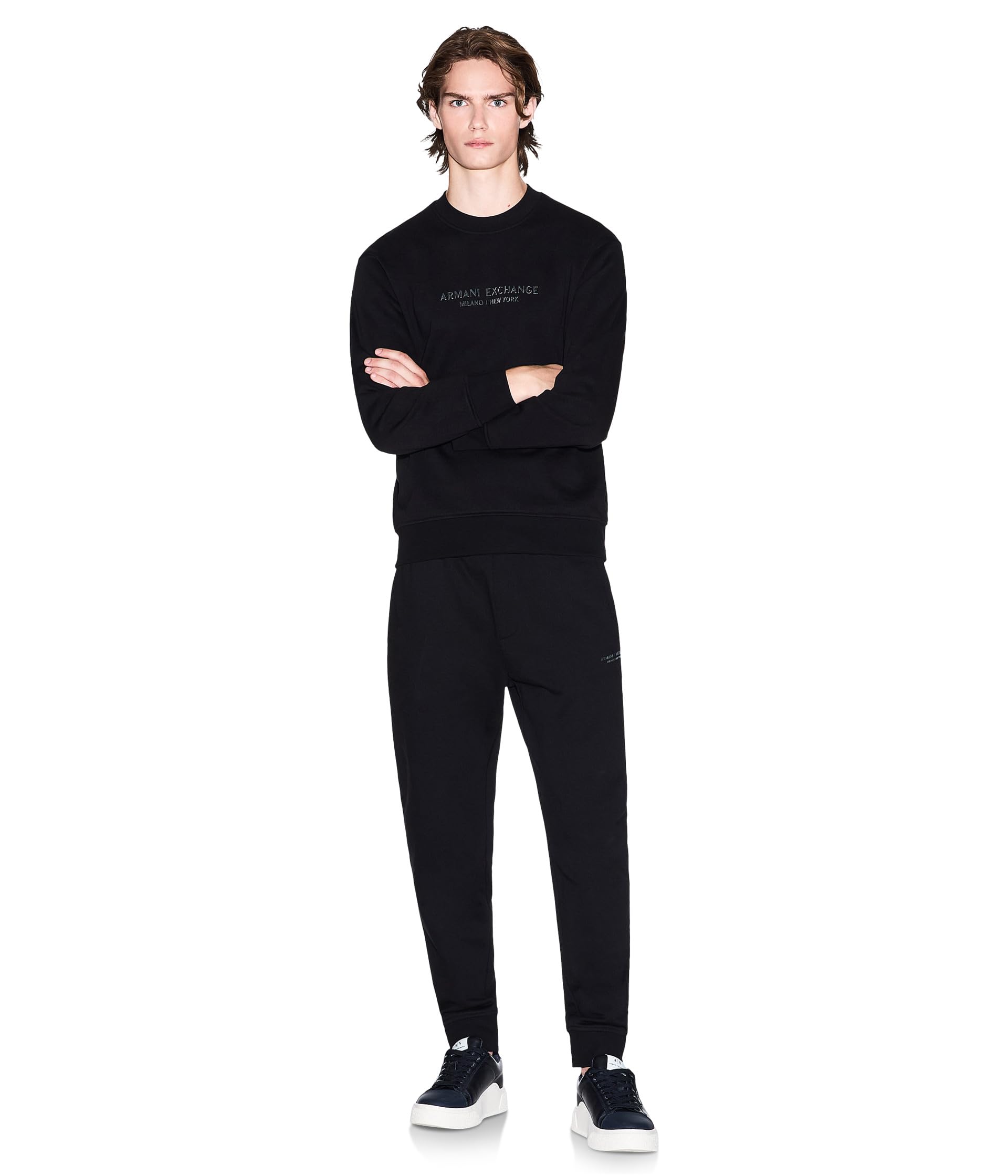 Armani Exchange Long Sleeve, Front Tone On Tone Logo Maglia di Tuta Uomo (Pacco da 1)
