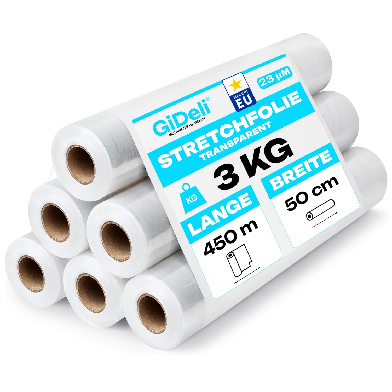 Lot de 6 rouleaux film étirable transparent 450 m 50 cm