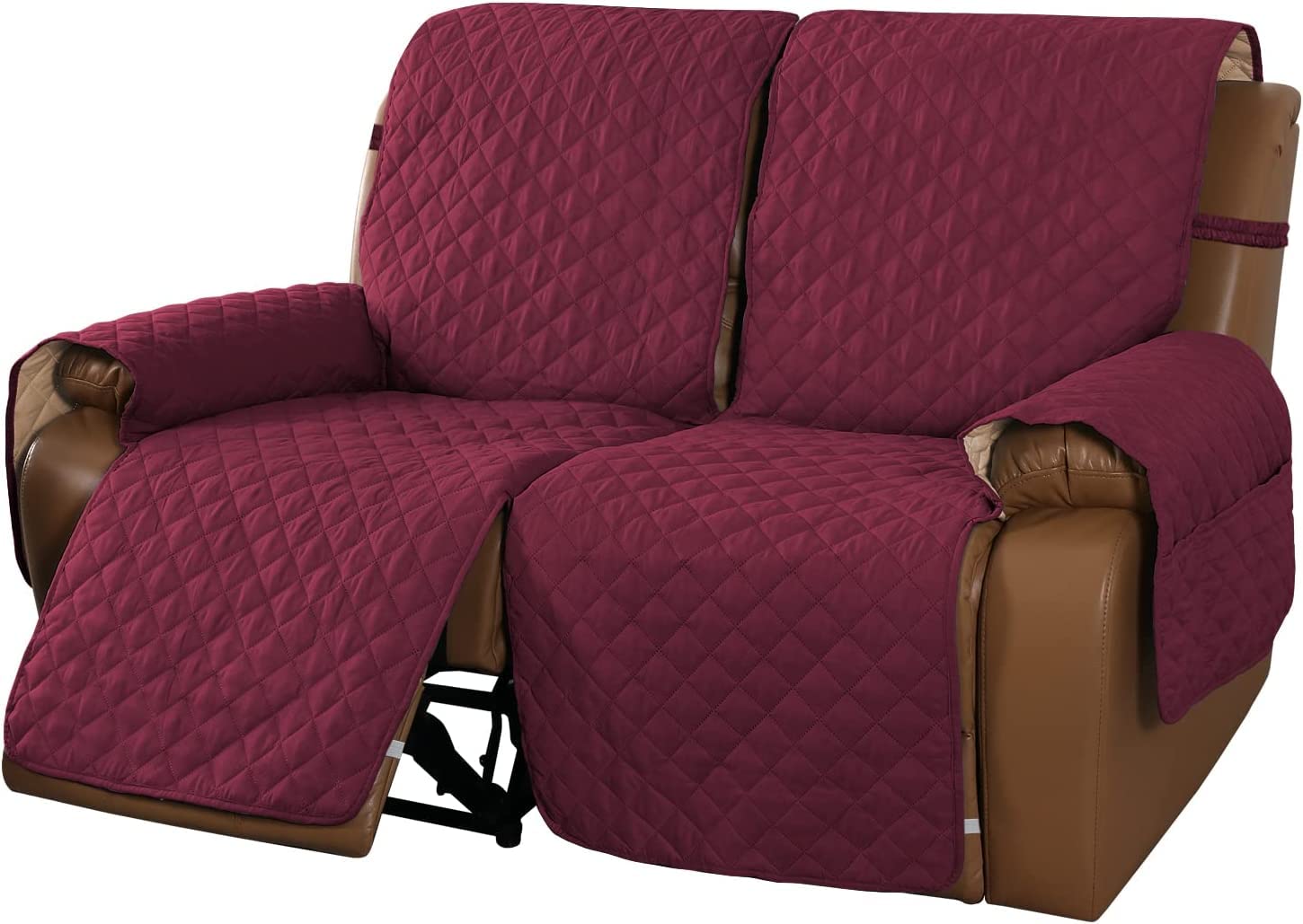 WJHDWYD Relaxing Reclining Chair Cover Quilted Reclining Sofa Cover, Anti-Slip Anti-Fouling Armchair Sofa Protector Cover for Sofa Protection with Elastic Band(Vino Rosso,2 Posti)