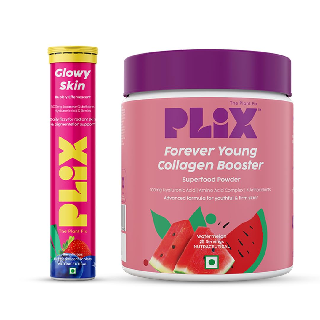 The Plant Fix Plix Beauty Glow Combo Glutathione 15 Effervescent Tablets And Collagen Builder Powder (200G) Combo For Youthful And Glowy Skin, 2 count, 15 capsules