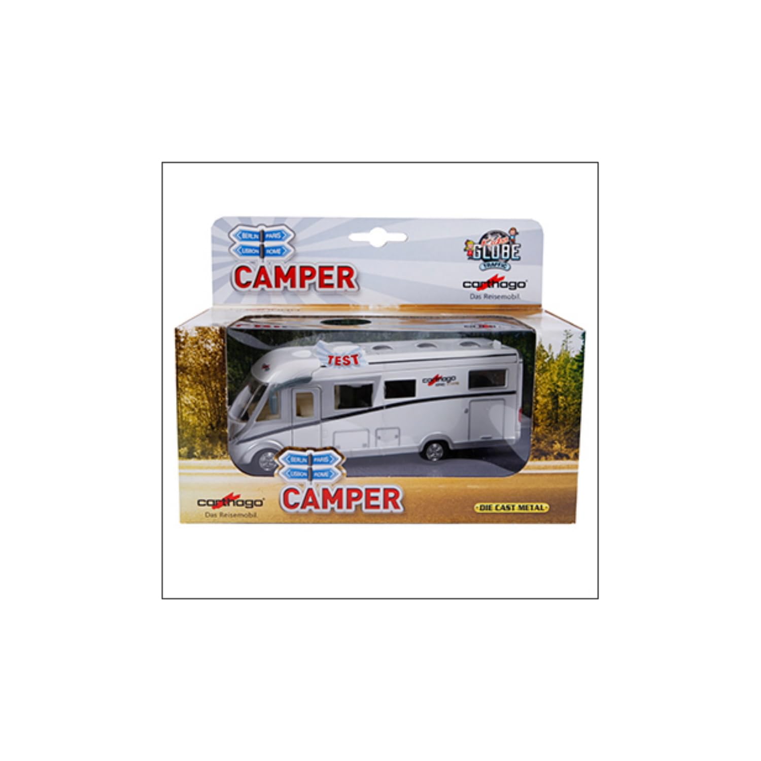 Kids Globe Carthago Camper 510008 – Autobús Caravana De Juguete Con Luz Y Motor De Retroceso, Techo Extraíble Y Luces LED, Incluye Pilas