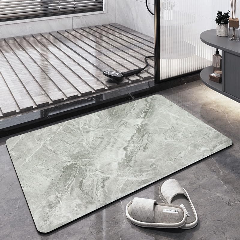 Alfombra de baño antideslizante de secado rápido, lavable, tapete de ducha para lavandería y cocina, mármol gris claro, 16 x 24 pulgadas