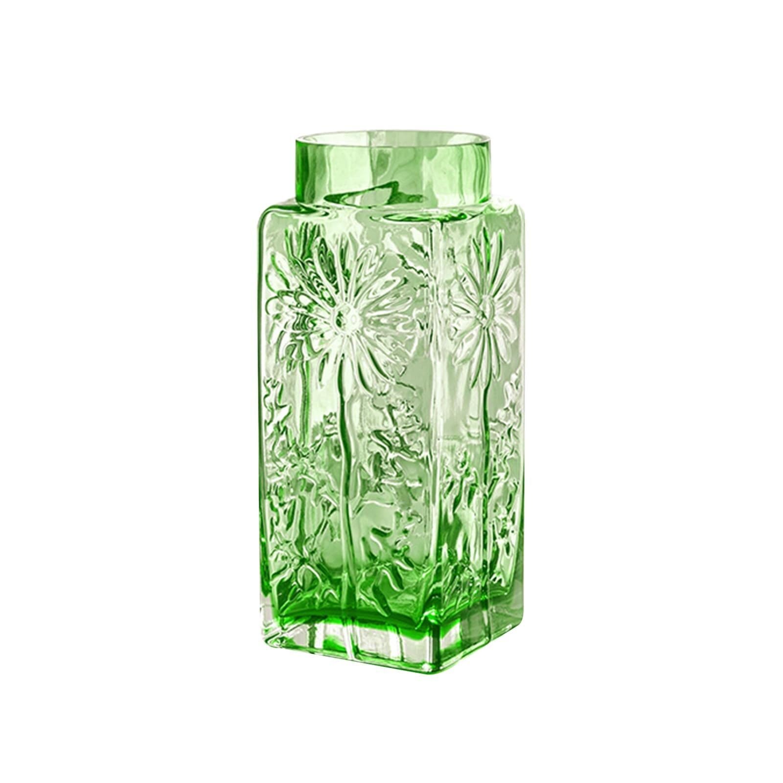 Modern Farmhouse Decor Square Clear Glass Vase Small Wrinkled Daisy Decorative For Roses Gifts for Couples(12 * 12 * 30CM)