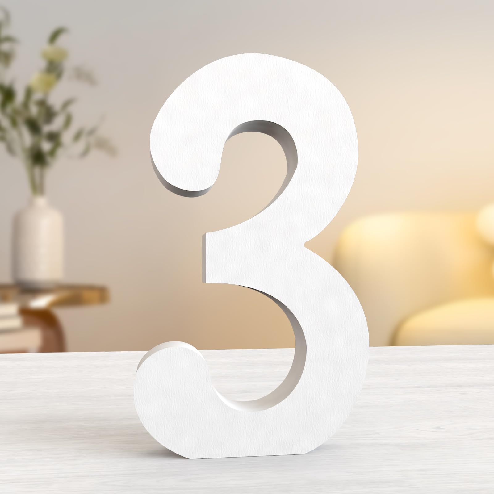 Aruatu 10 Inch White Wood Numbers Unfinished Wood Numbers for Wall Decor Decorative Standing Numbers Large Letters for wall Decoration for Craft Home Party Projects (3)