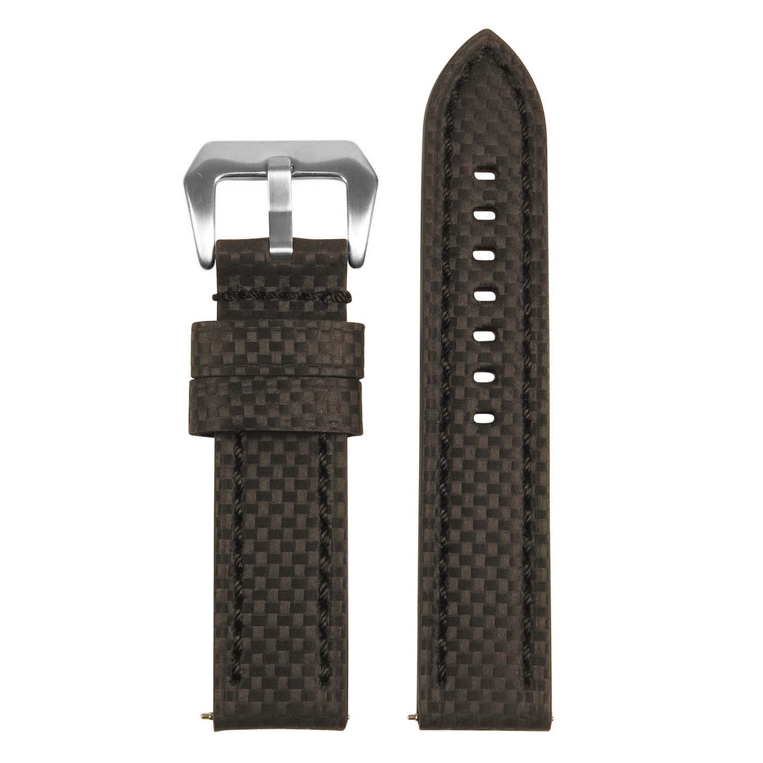 StrapsCo Heavy Duty Carbon Fiber Leather Quick Release Watch Band Strap - Choose Your Color - 20mm 22mm 24mm 26mm