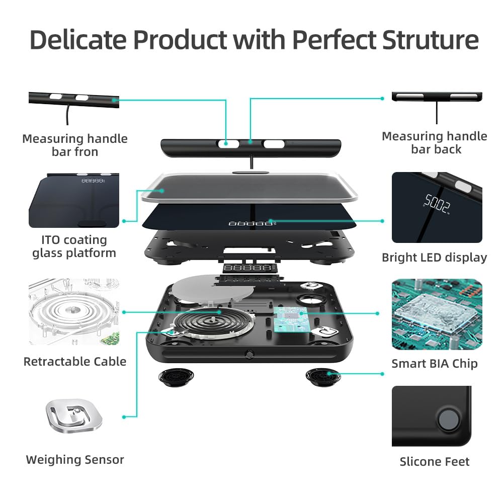 hume health the body pod smart scale Körperzusammensetzungswaage 8 Elektroden – Intelligente APP-Fitnesswaage, Dualfrequenz, Präzise elektronische Waage