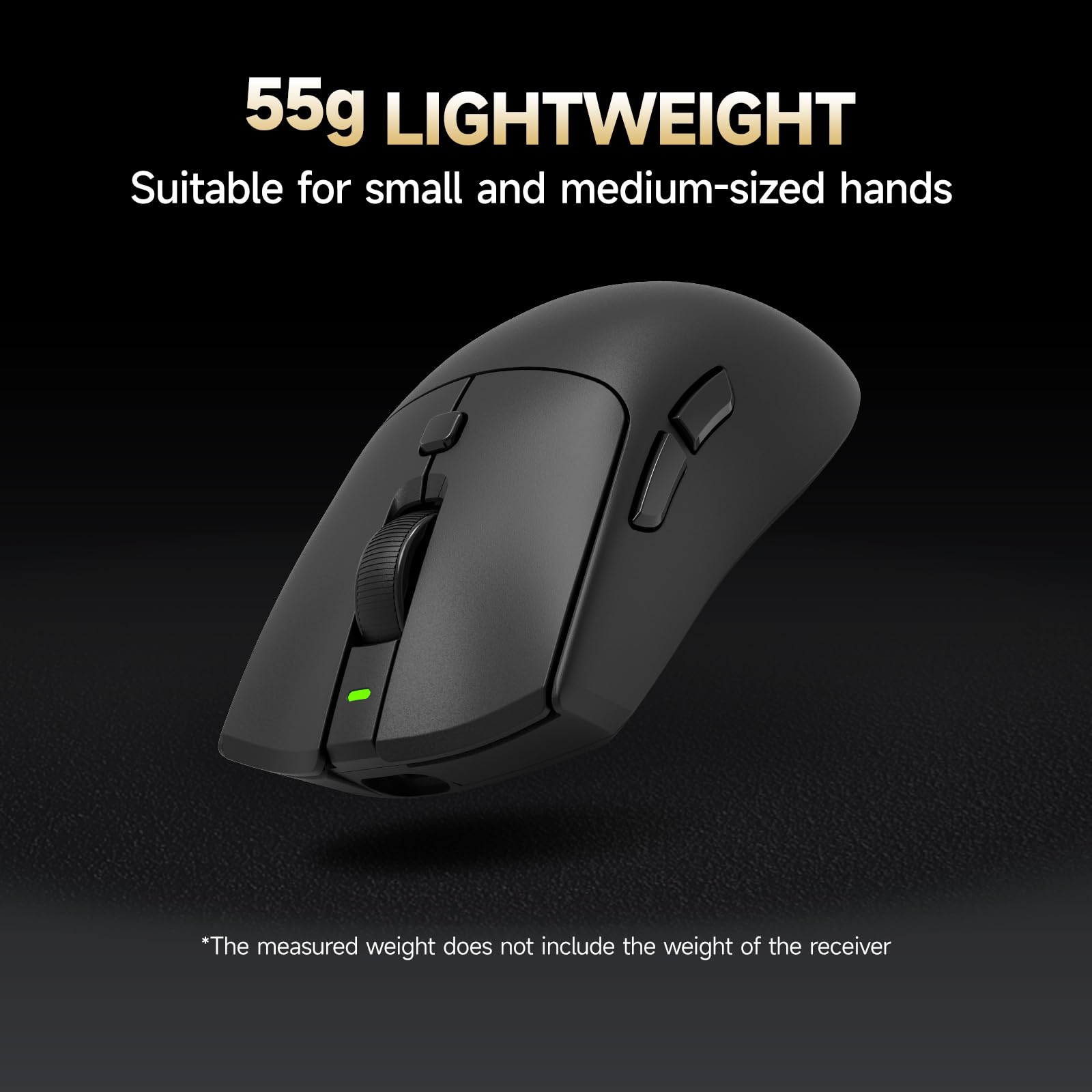 RAWM Mouse da gioco wireless 8K, sensore ottico PAW3950 30K DPI, leggero 55 g, MCU Nordic 52840, mouse da gioco Esports e FPS, dongle 8K incluso (nero)