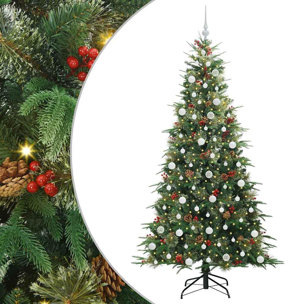 Sztuczna składana choinka, zielona, 210 cm, PE i PCW, wstępnie oświetlona diodami LED o ciepłej bieli, 8 trybów, do użytku wewnątrz i na zewnątrz, trwała