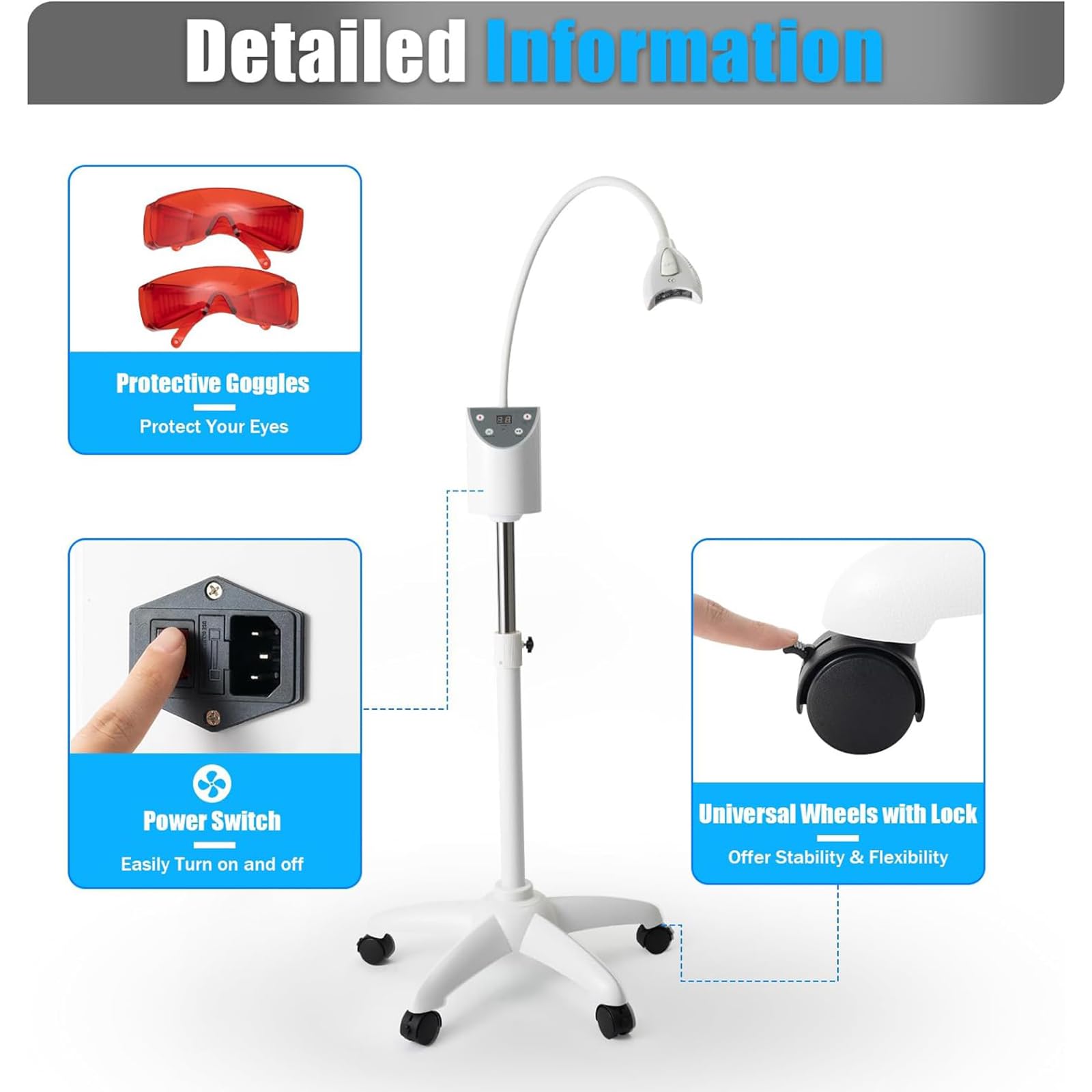 NGARY Máquina De Blanqueamiento Dental, Lámpara De Blanqueamiento Dental Móvil De 4 LED, Máquina Móvil Profesional De Sincronización Ajustable En El Hogar Profesional, para Clínicas, Hospitales