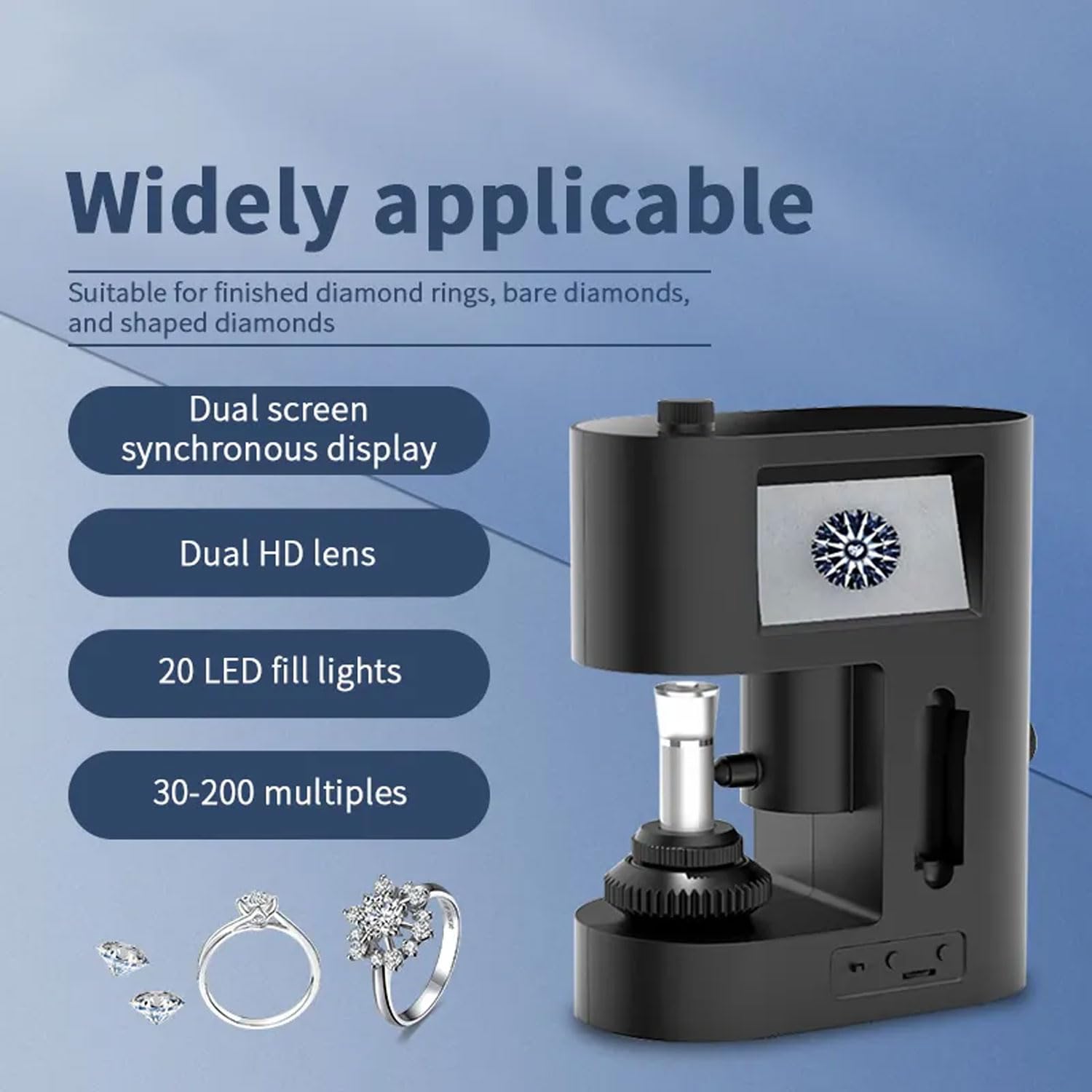 Diamond Appraiser Loupe grossissante 30-200x avec 20 lumières, double écran d'affichage, miroir de coupe HD pour bijouterie et laboratoire