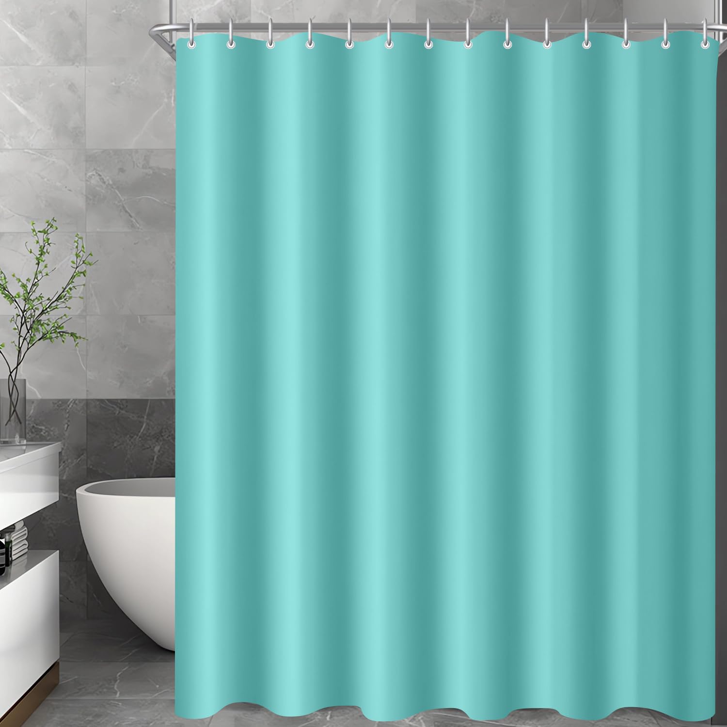 Lerores Shower Curtain, 180 x 200 cm, Sky Blue, Weighted Hem, Anti-Mould Textile, Water-Repellent, Washable Polyester Fabric Bath Curtains for Bathroom, Bathtub with 12 Shower Curtain Rings — image 1