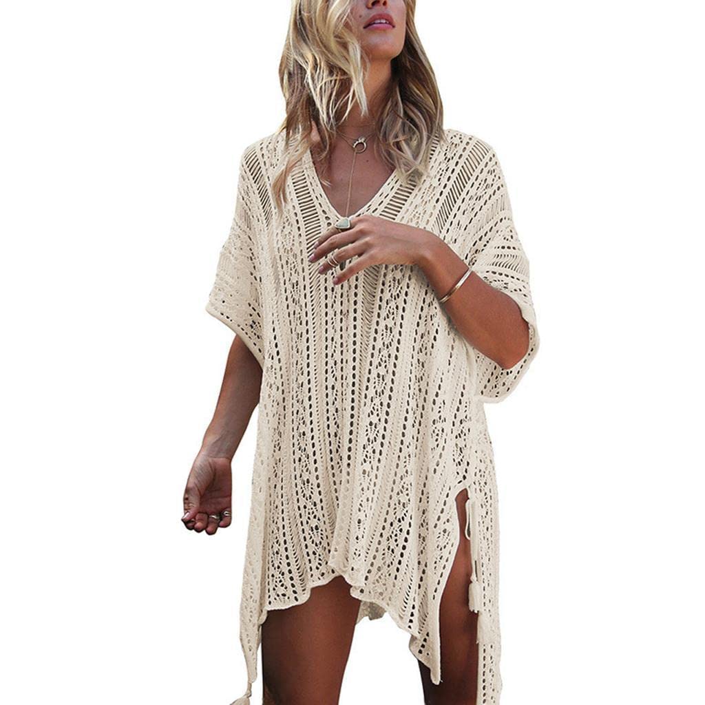 SECRET DESIREWomens V Neck Beach Cover-Up Bathing Suit Swimwear Swimsuit Beige