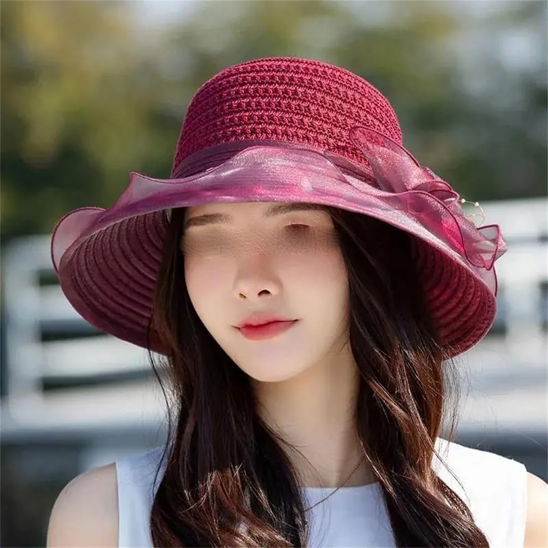 Yeuyyben Elegante cappello da chiesa da donna con fiore estivo a tesa larga cappello Fedora per le donne cappello in organza cappello da spiaggia cappello da sole