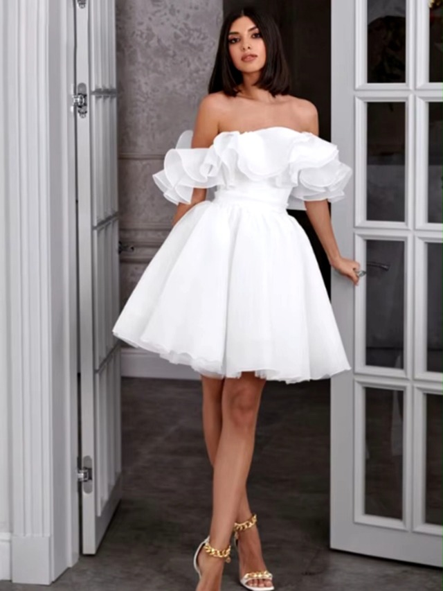 short poofy wedding dress Short Satin Wedding Dress Mira US 24