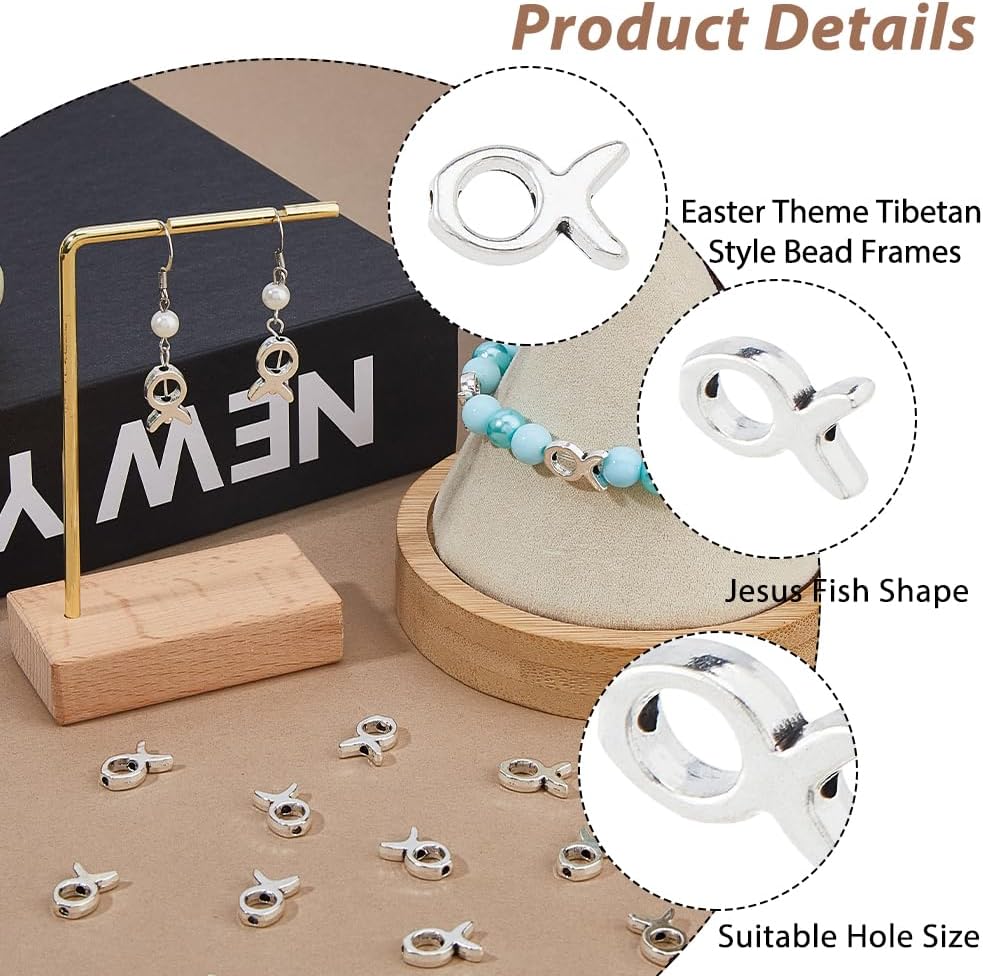 100Pcs Small Fish Spacer Beads Antique Silver Jesus Fish Spacer Bead Tibetan Vintage Metal Hollow Ocean Animal Charm Beads for Jewelry Necklace Bracelets Earrings Making DIY Crafts - Image 4