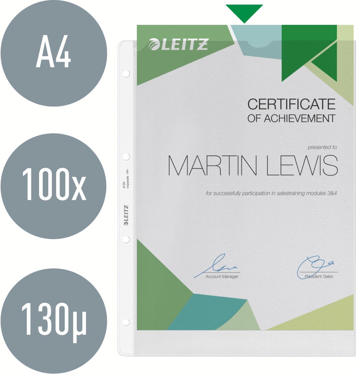 Leitz 4720-00-03 - Funda de plástico (troquelada, A4, 130 my, PP, 100 unidades)