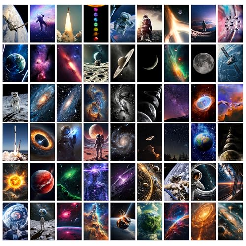 Image of MODERN GALLERY MART Pack of 54 Space Galaxy Aesthetic Wall Collage Kit Posters - 4 x 6 Inches Posters for Wall Decoration - Wall Art For Bedroom, Office, Living room, Dorm room - Glue Dots Included